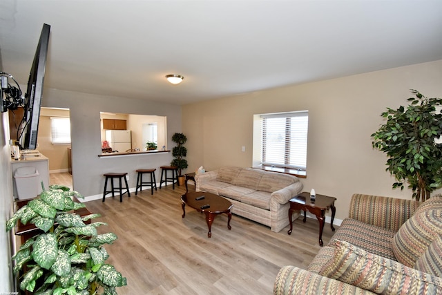 living room with light hardwood / wood-style floors