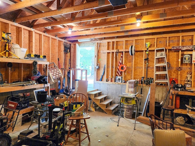 basement featuring a workshop area