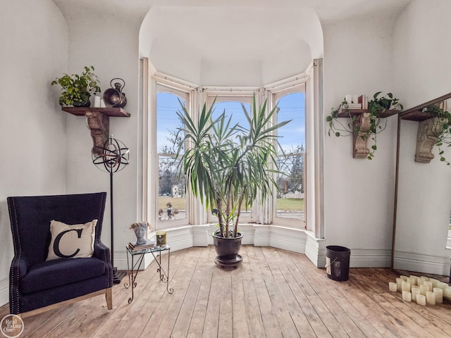 living area with light hardwood / wood-style floors