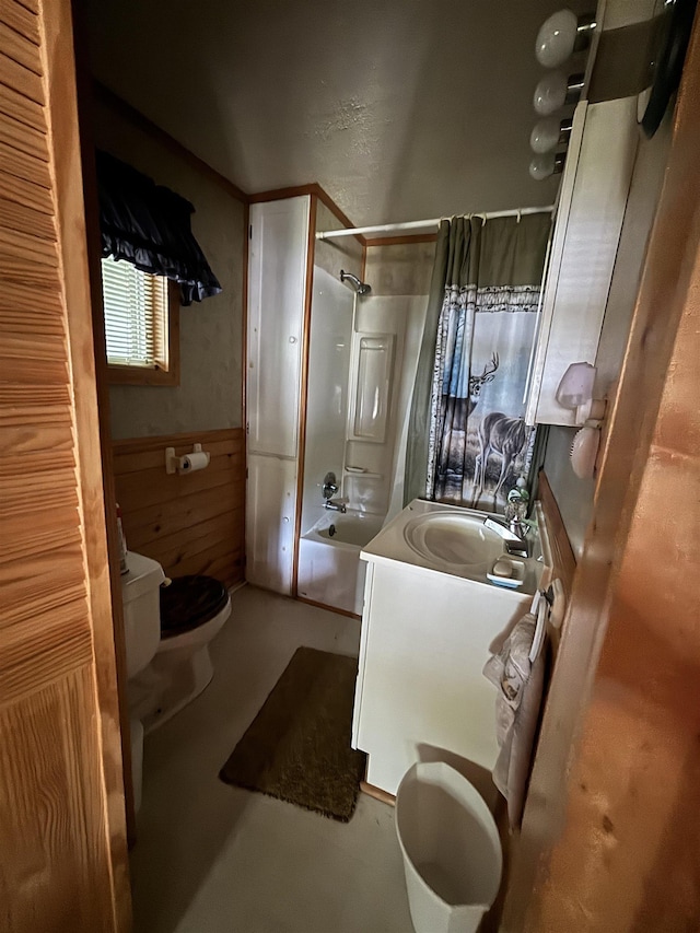 full bathroom featuring vanity, toilet, and bathing tub / shower combination