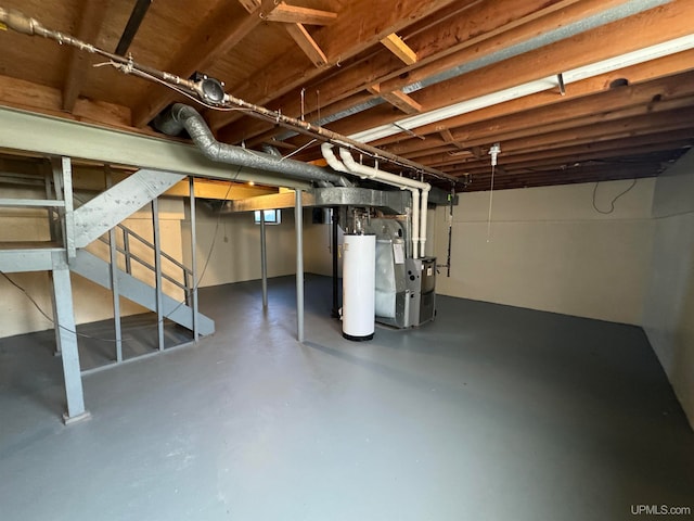 basement with water heater