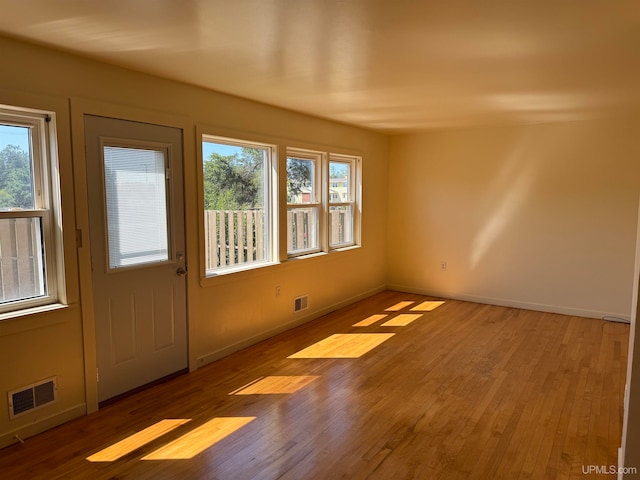 spare room with a healthy amount of sunlight and light hardwood / wood-style flooring