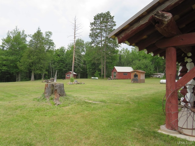 view of yard with a storage shed