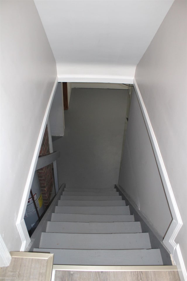 stairway featuring wood-type flooring