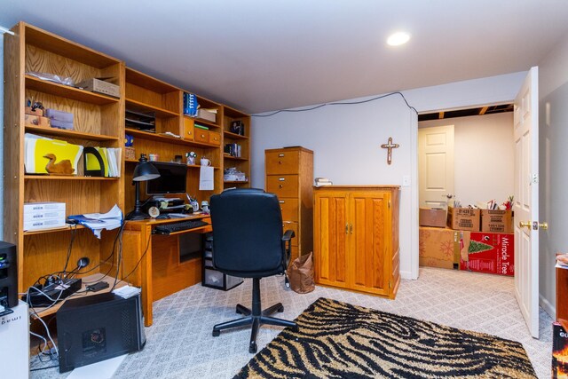 view of carpeted home office