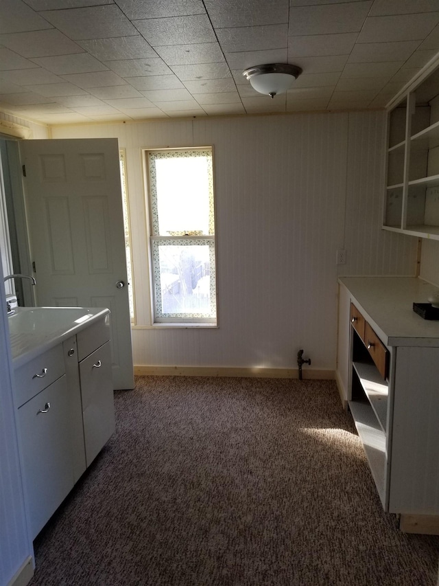 interior space with baseboards and carpet floors