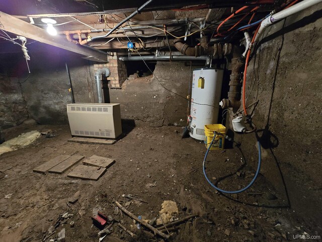 basement featuring gas water heater