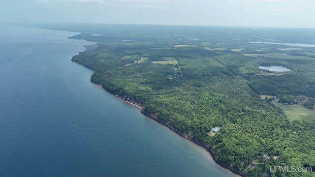 14998 N Superior Rd, Houghton, MI 49931 - drone / aerial view of a nearby body of water and a heavily wooded area