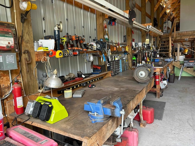 garage featuring a workshop area