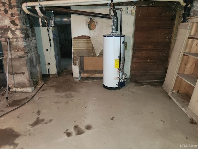 basement featuring gas water heater