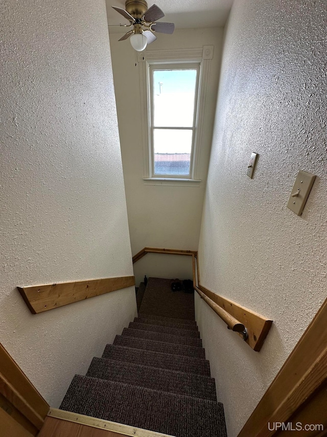 stairs with ceiling fan