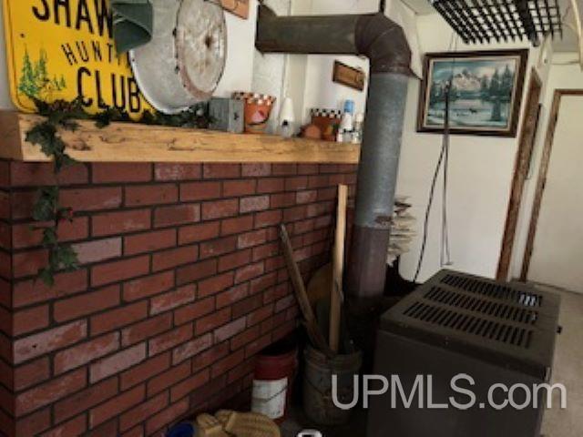 room details featuring a wood stove