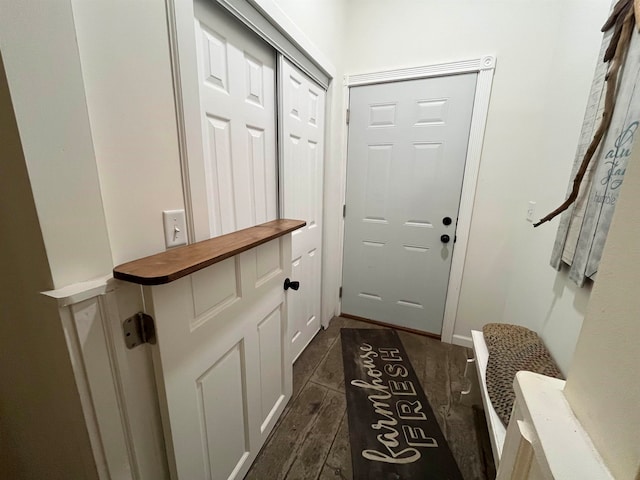 doorway featuring dark wood-type flooring