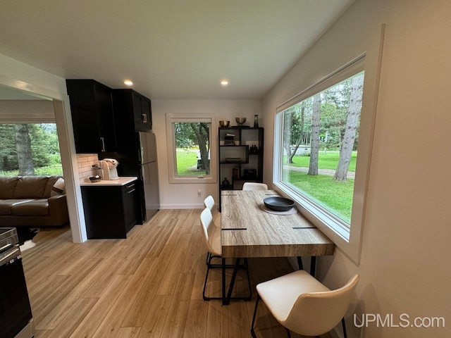 dining room with plenty of natural light and light hardwood / wood-style floors