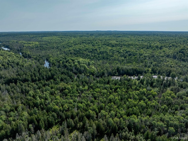 drone / aerial view featuring a view of trees