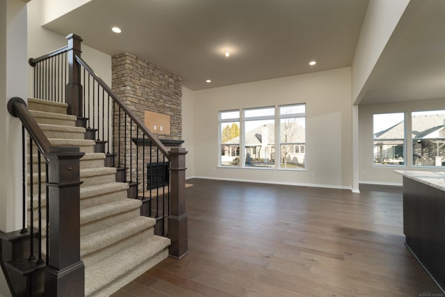 interior space with dark hardwood / wood-style floors