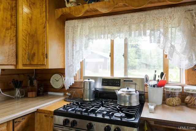 kitchen with stainless steel range