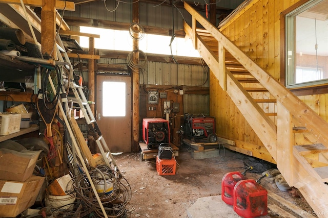 basement with wood walls