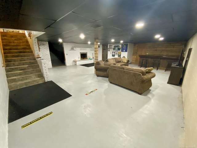 living room with concrete floors