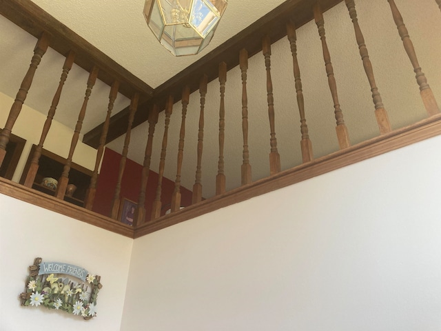 stairway with a high ceiling