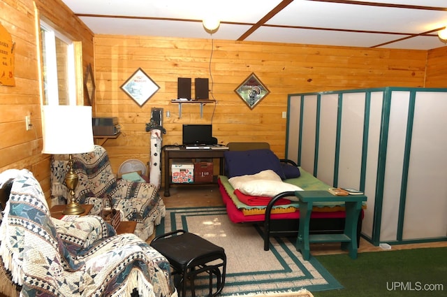 interior space featuring wood walls