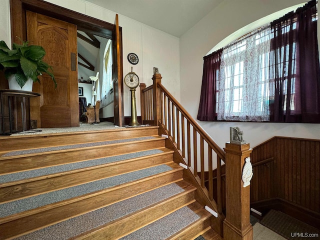 stairway featuring hardwood / wood-style flooring