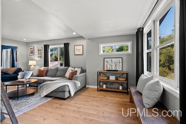 living room with light hardwood / wood-style floors