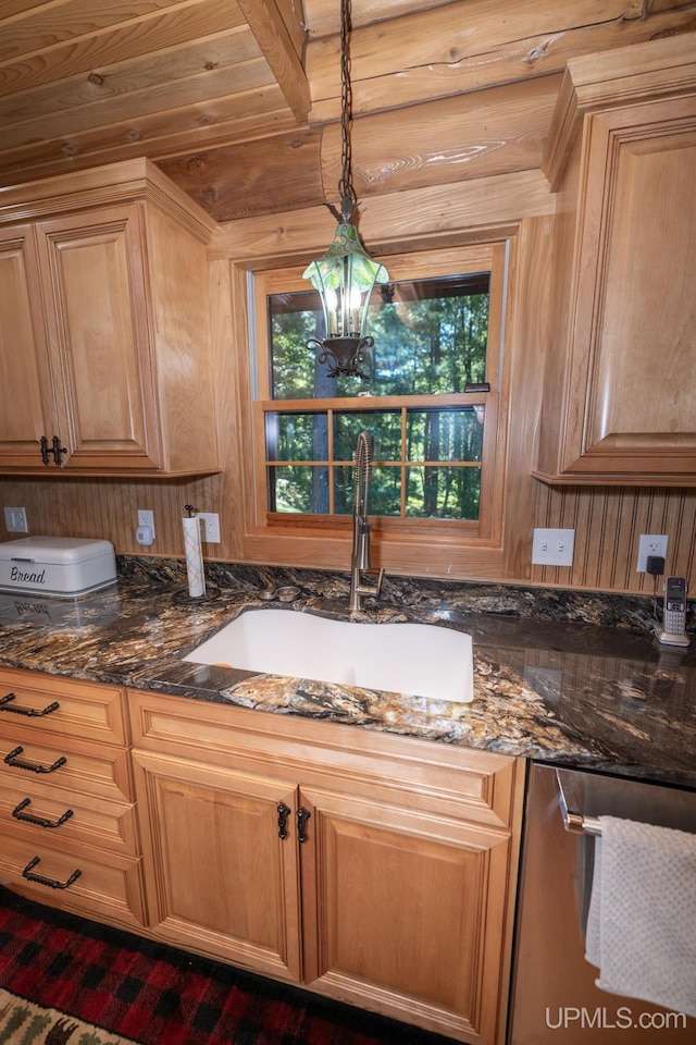 N5491 Foster City Rd, Vulcan, MI 49892 - kitchen with dishwasher, a sink, and dark stone counters