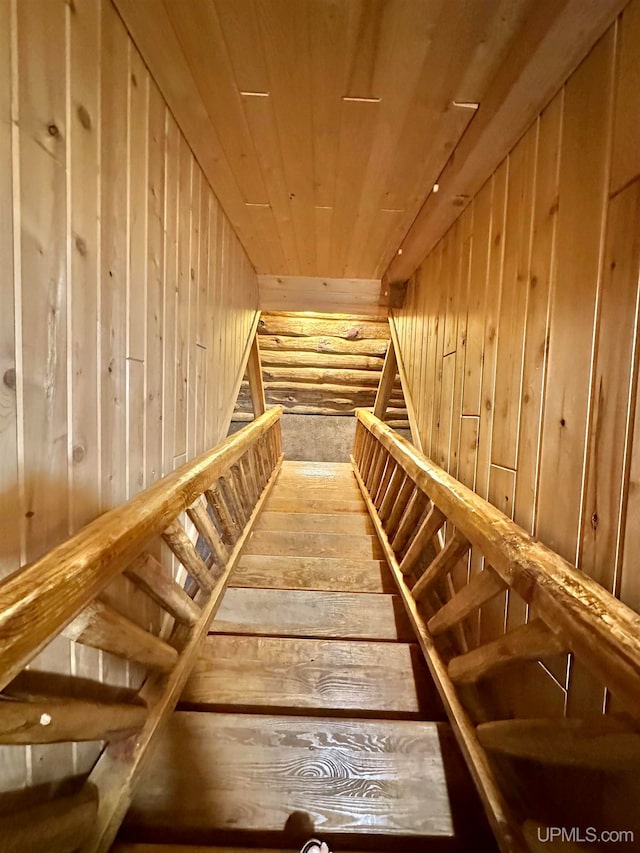 interior space featuring wood ceiling and hardwood / wood-style flooring