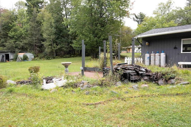 view of yard with a shed