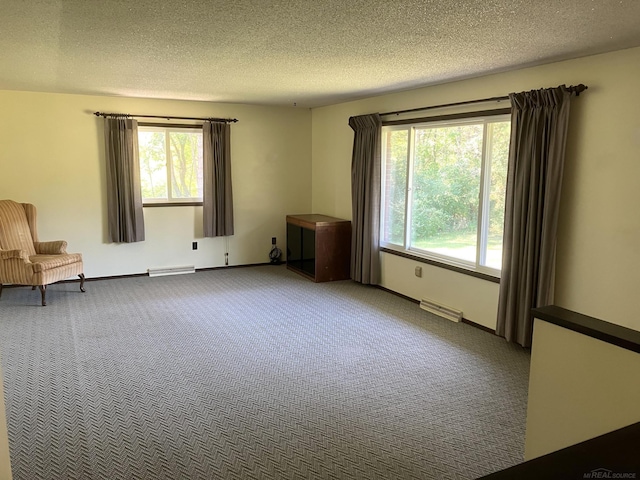 carpeted empty room featuring a textured ceiling and a healthy amount of sunlight