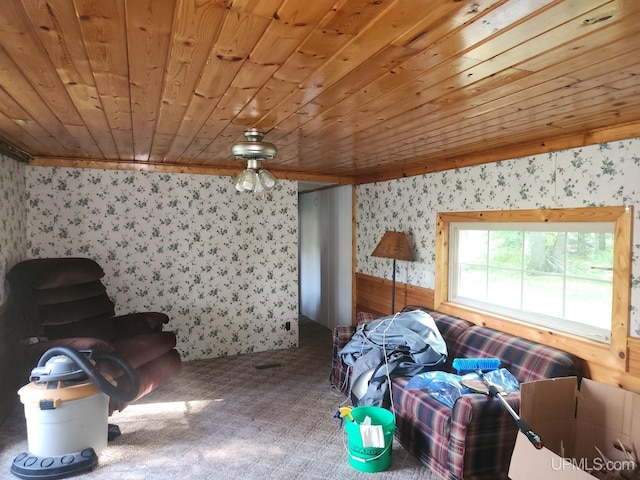 interior space featuring wood ceiling