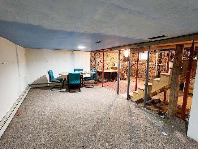 295 W Birch St, Harrison, MI 48625 - basement featuring baseboard heating and stairway