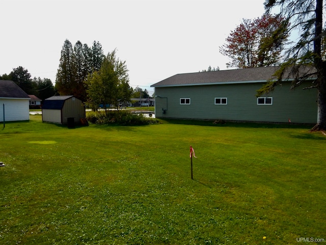 view of yard with a storage shed