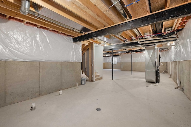 basement with heating unit