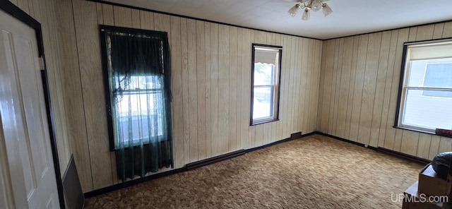 904 W A St, Iron Mountain, MI 49801 - empty room featuring plenty of natural light, wooden walls, and carpet floors