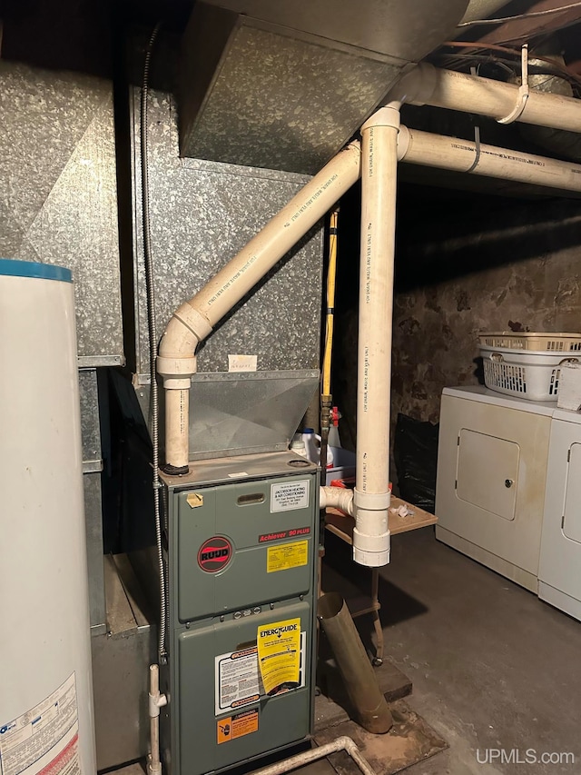 utilities with washing machine and clothes dryer and gas water heater