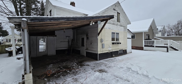 view of snow covered exterior