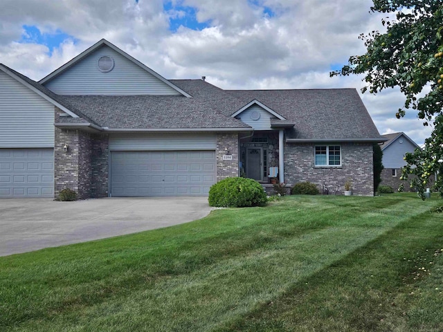 ranch-style house with a front lawn and a garage