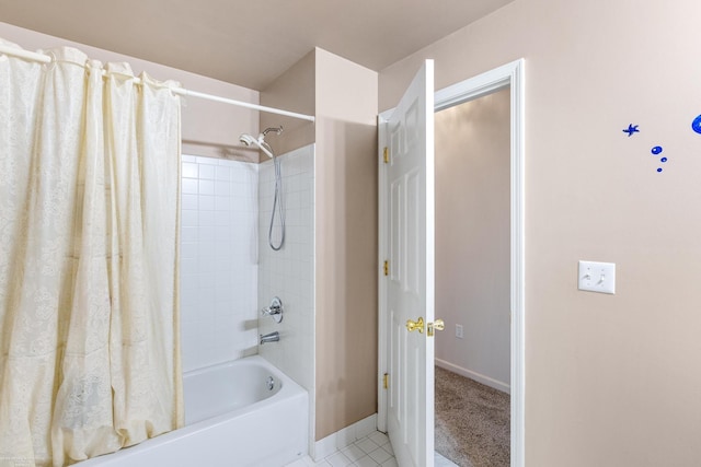 bathroom featuring shower / tub combo and tile patterned floors