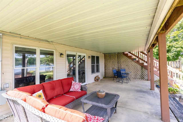2771 Hemlock Rd, Quincy, MI 49082 - view of patio featuring outdoor lounge area and stairs