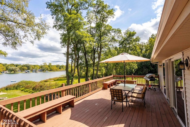 wooden deck with a water view