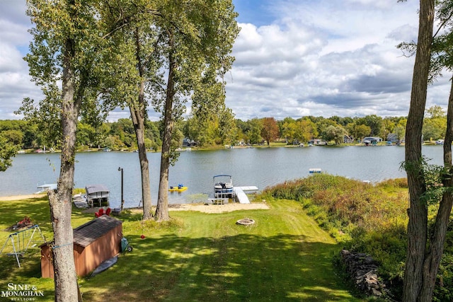 property view of water featuring a boat dock