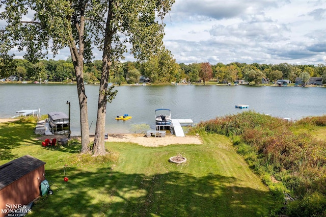 property view of water featuring a boat dock