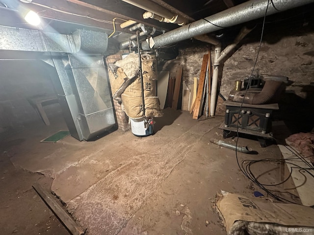 basement with heating unit