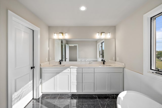 bathroom featuring vanity and a bathing tub