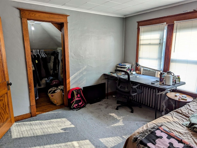 office area featuring crown molding, carpet, and a wealth of natural light