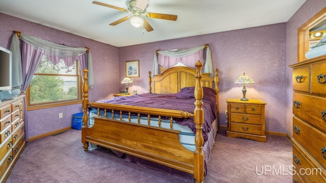 bedroom with carpet floors and ceiling fan