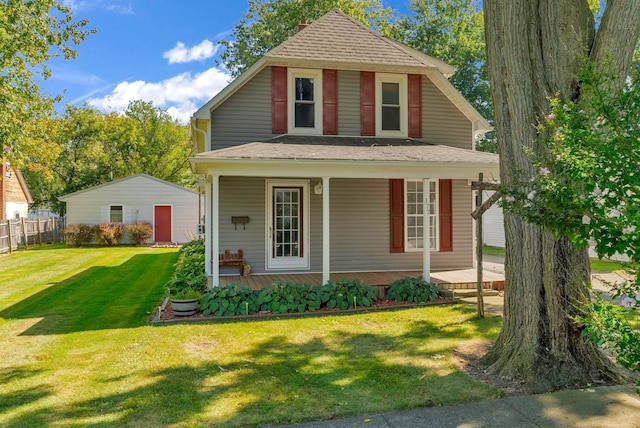 view of front of home with a front yard and a porch