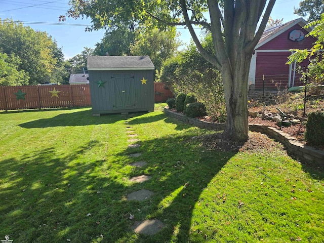 view of yard with a shed